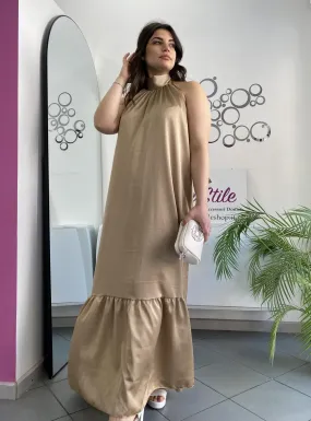 Abito lungo simil raso schiena scoperta