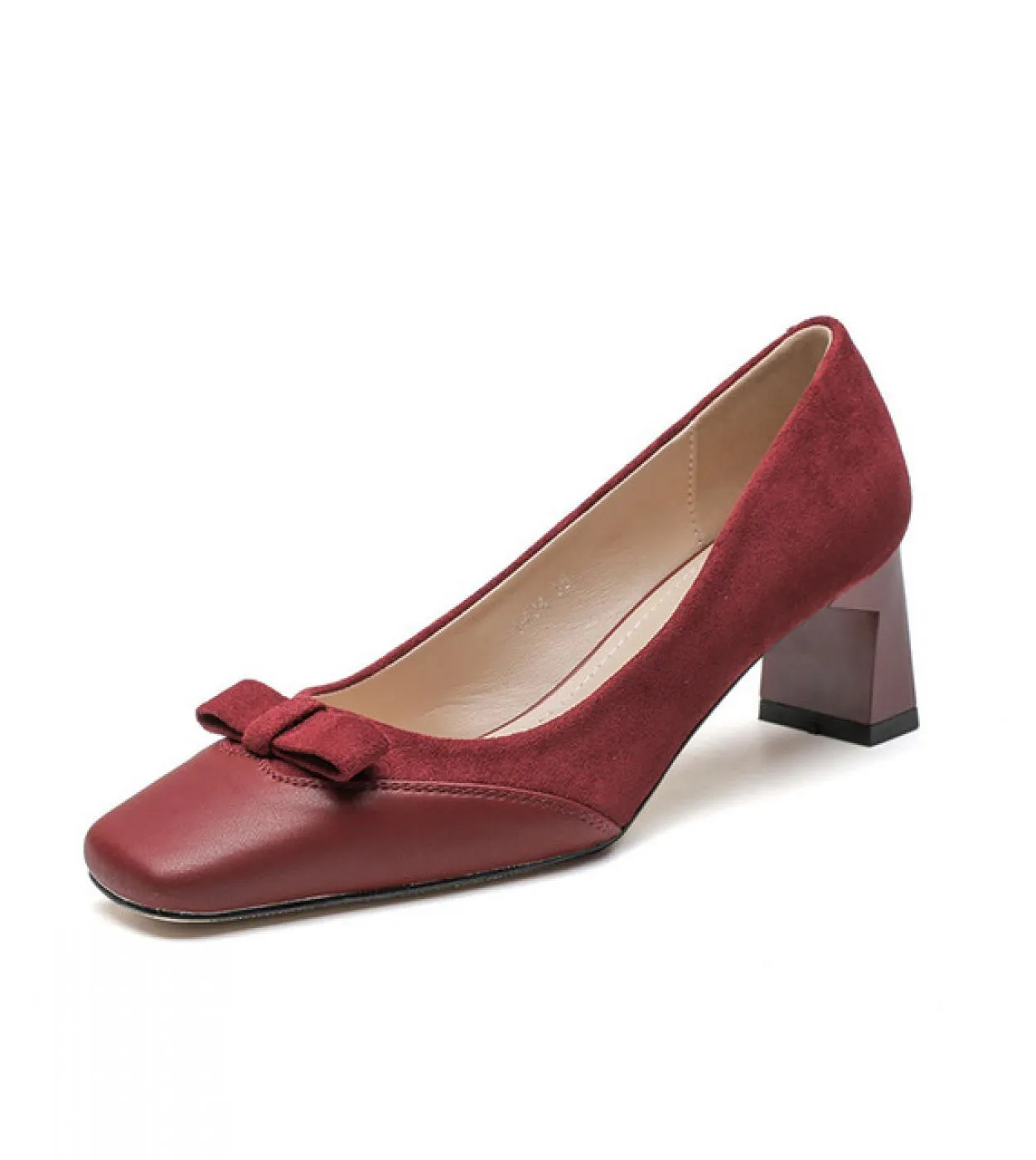 Retro Punta Quadrata Delle Donne Scarpe Tacchi Alti Bow Knot Camoscio Slip On Mocassini Femalecomfort Tacco Grosso Poco Profondo